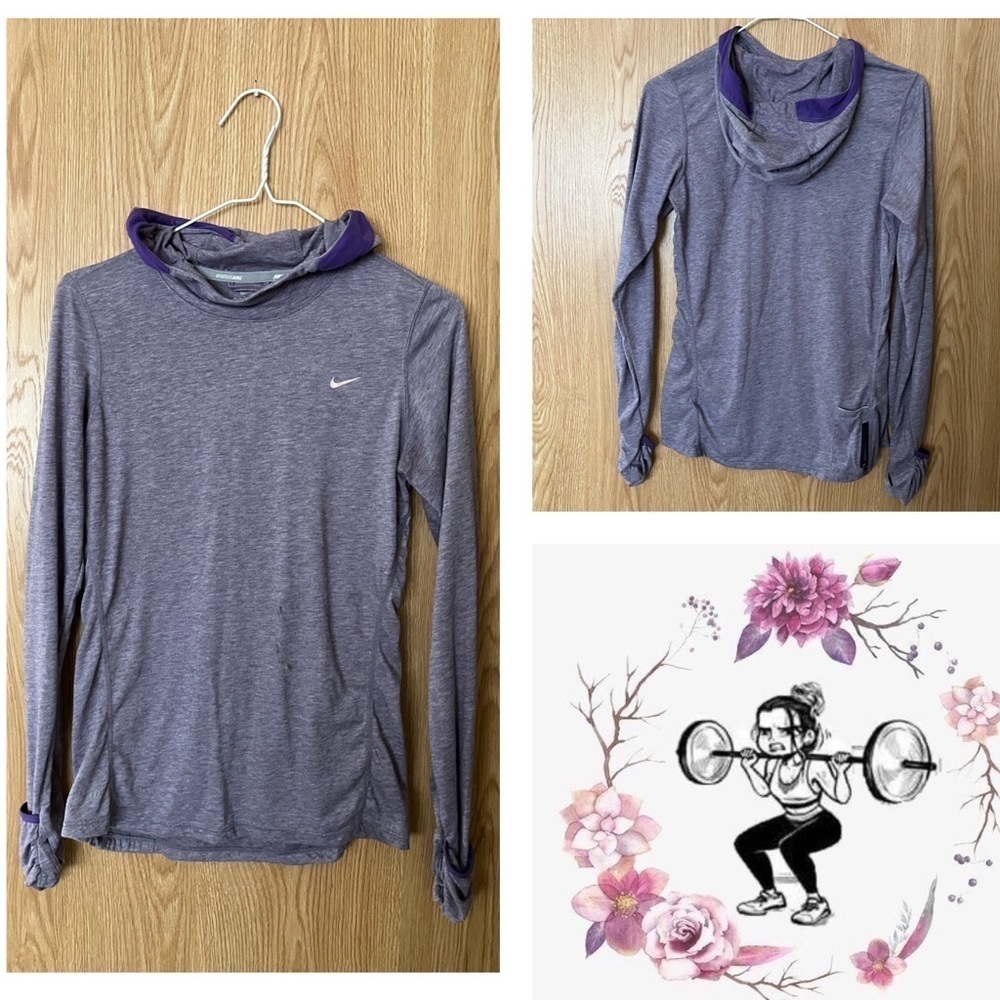 Nike Purple Dri-Fit Baselayer Hooded Pullover Performance Long Sleeve Top - Picture 4 of 7